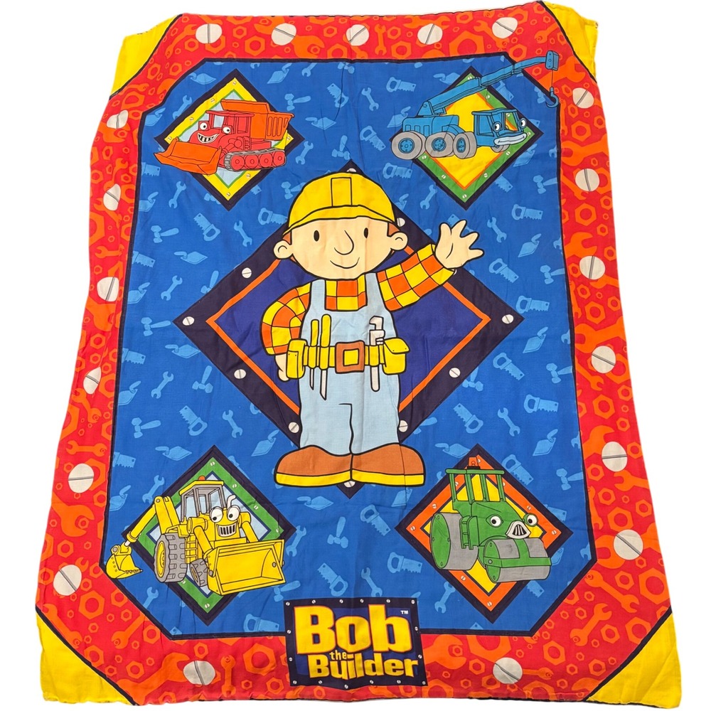 Bob the Builder Vintage Baby Toddler Blanket‎ Comforter Throw Construction 41x33